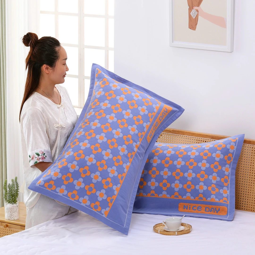 枕套纱布棉一对装加大厚纱线全棉枕头套透气吸汗单成人枕芯套子