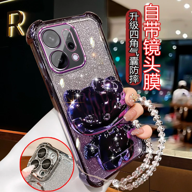 适用opporeno14网红手机壳女可爱潮补妆镜支架RENO14全包PLA110套