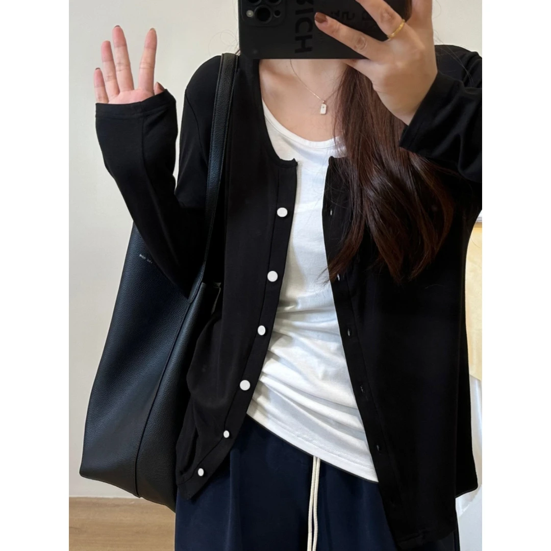 【8110】拼接假两件打底衫2024新款女早秋内搭遮肚子正肩T恤上衣