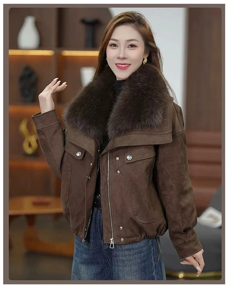 咖色短款真狐狸毛领90鹅绒冬季2025新款外套
