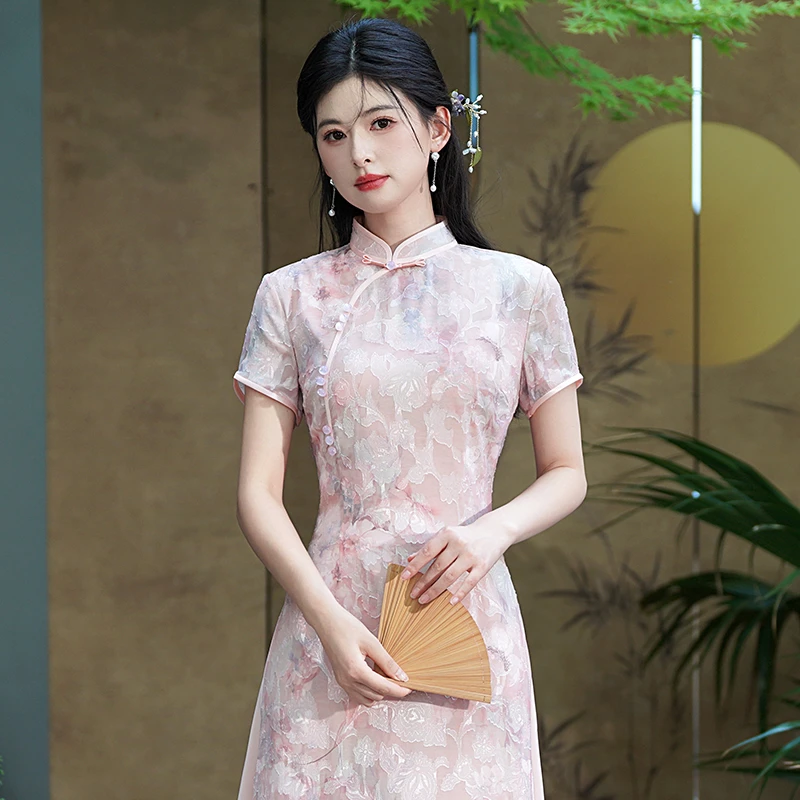 新中式旗袍2025夏季日常可穿高端上海复古连衣裙粉色素雅国风礼服