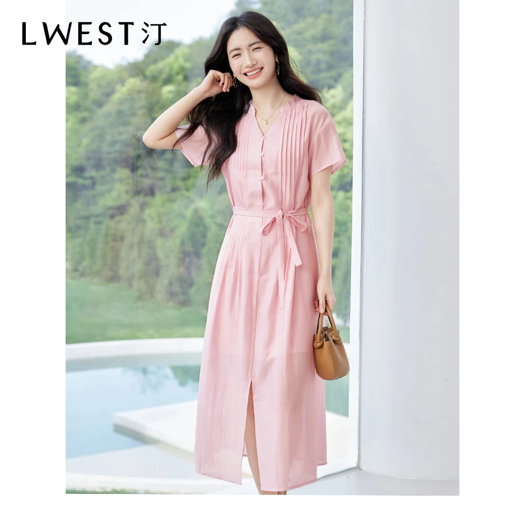 【备用链接】朗文斯汀法式优雅气质收腰粉色连衣裙DTYL5205B03238