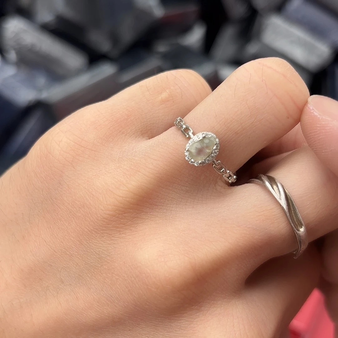 翡翠戒指银S925镀金镶嵌