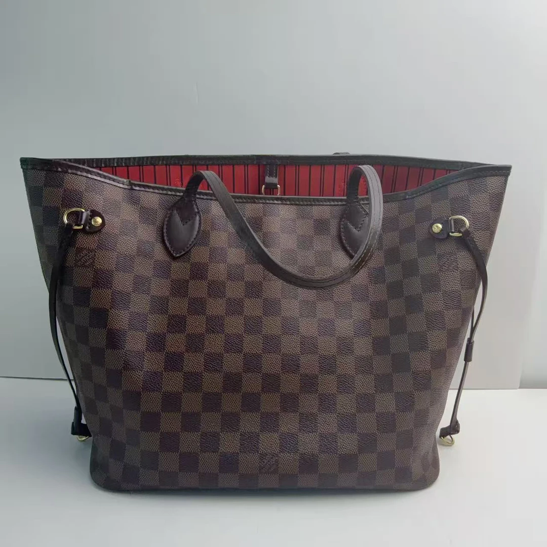 95新 LouisVuitton/路易威登 棕棋盘格红内nf中号托特手提包