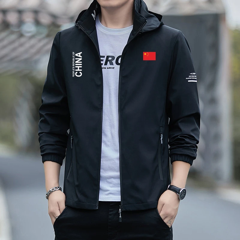 中国队China休闲夹克风衣男装秋冬季薄款加绒运动户外冲锋衣外套