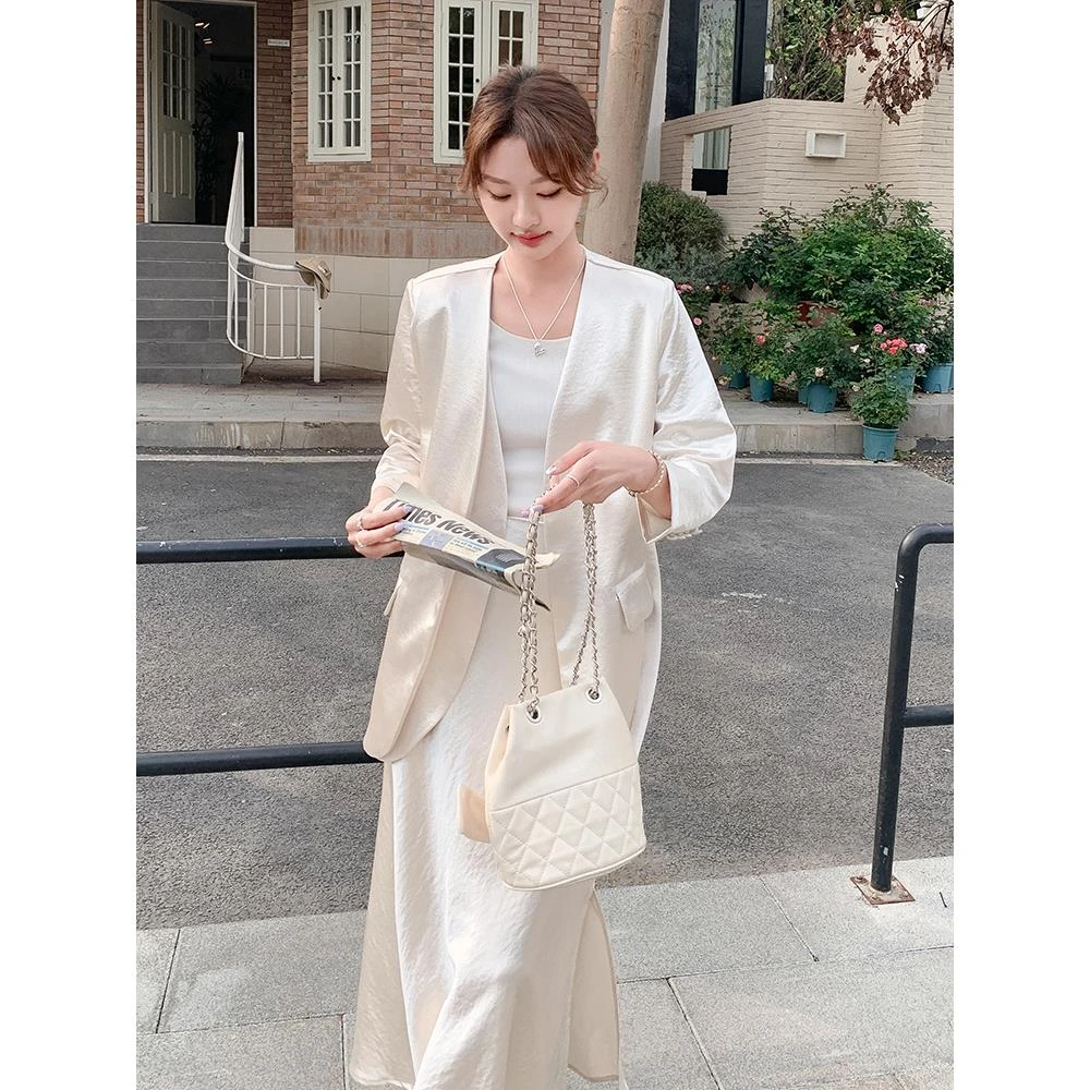 法式修身显瘦白色西装套装裙女2025春季新款气质女神范高端两件套