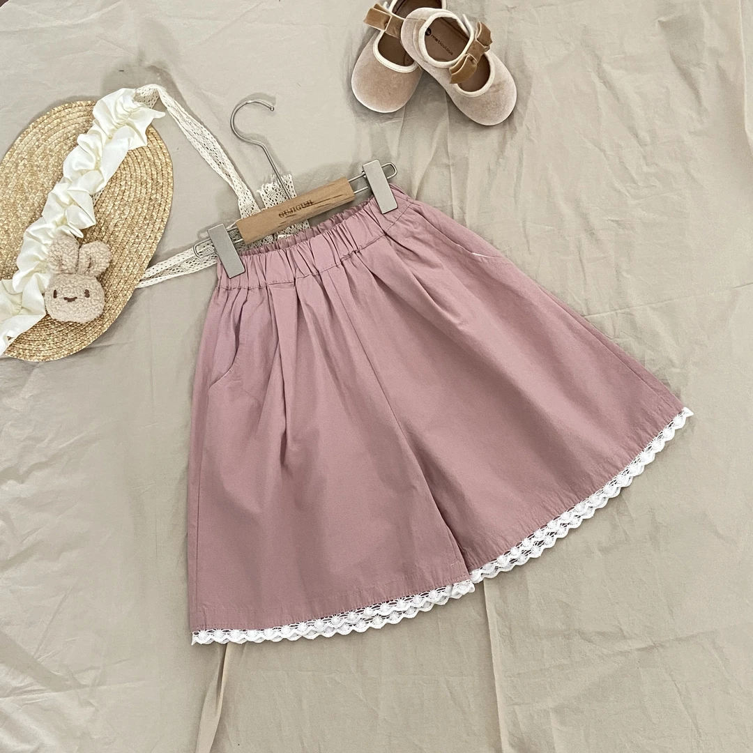 夏款新款纯棉女童短裤宽松儿童显瘦时尚夏装休闲花边阔腿裤子