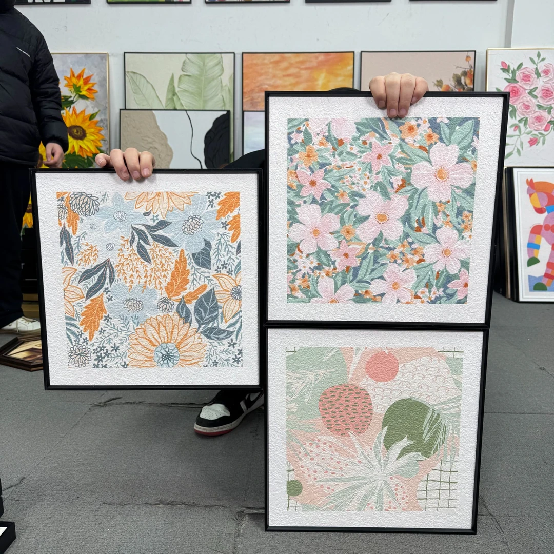 法式ins风花卉意客厅装饰画抽象复古卧室挂画正方组合壁画403