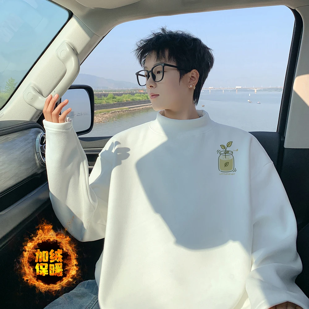 重磅德绒打底衫男加绒加厚男士卫衣秋冬款男装高级感痞帅高领外套