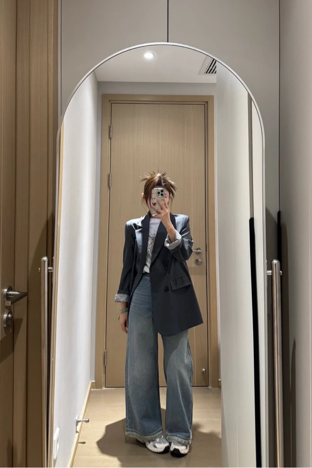 韩版春季灰色西装外套女设计感网红
