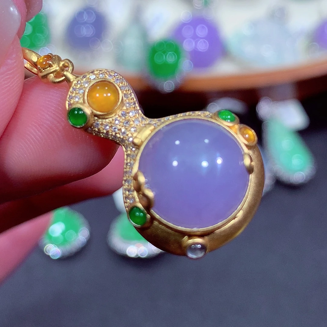 翡翠18K金镶嵌吊坠(不含链)