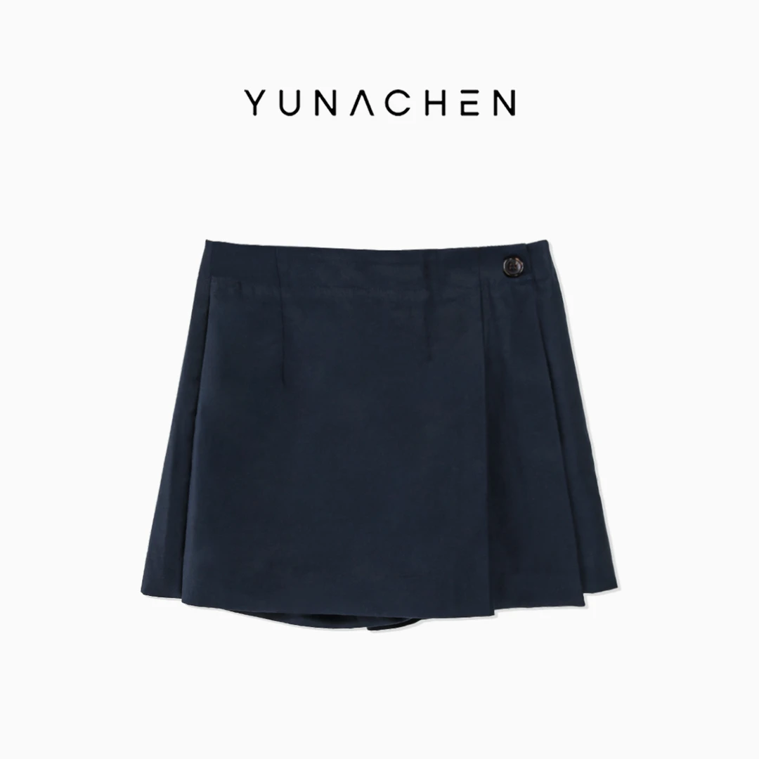 菠萝宝宝yuna【序褶藏青】100棉不对称褶皱设计半身短裙YH23