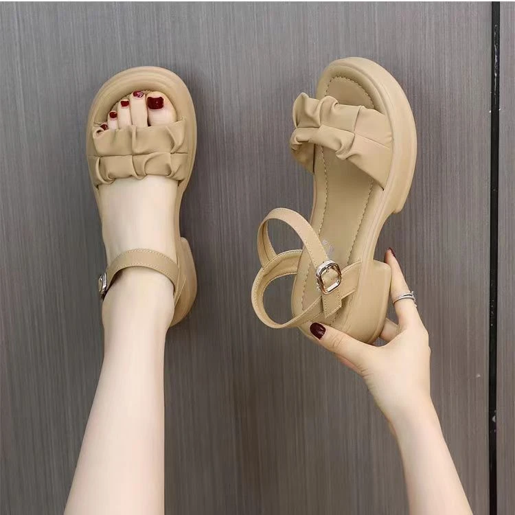 软皮凉鞋女外穿2025夏季新款软底沙滩鞋平底女凉鞋厚底罗马凉鞋女