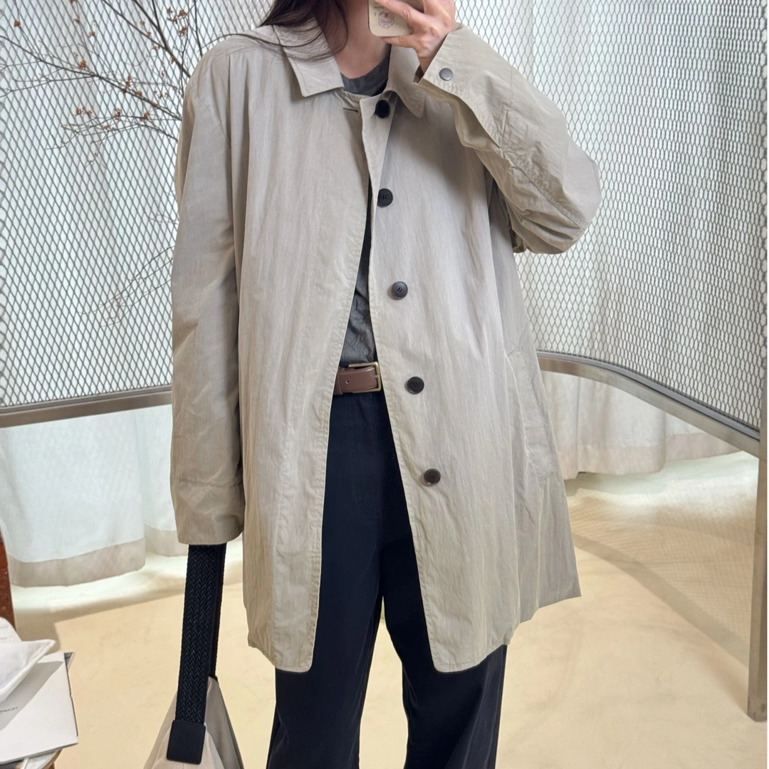 【VIINS】YP25年春季新款复古翻领风衣中长款宽松外套大衣女1937