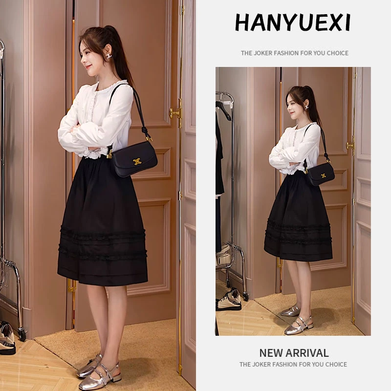 秋季时尚一整套女装2025新款韩版气质花边衬衫a字半身裙两件套潮