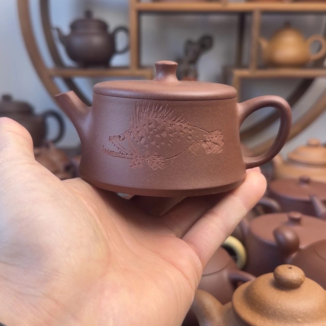 茶壶紫砂云柱190cc刻绘台西嫩底槽清