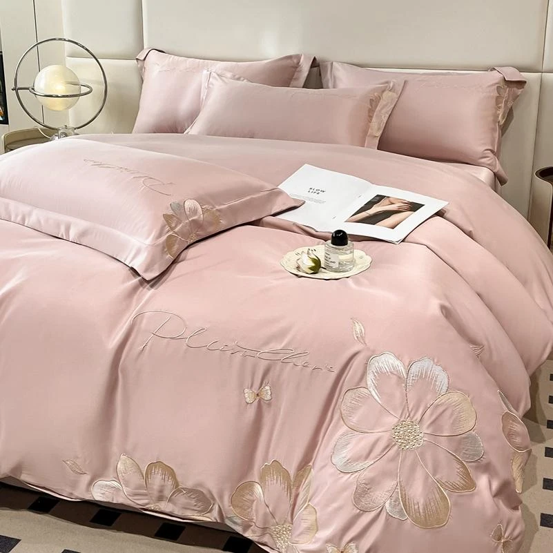 水星高档系列新款120支纯棉四件套全棉刺绣被套床单四季床上用品