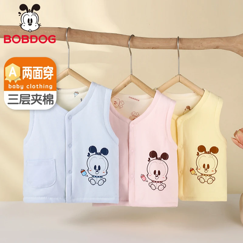 巴布豆婴儿马甲春秋冬宝宝双面背心新生儿童马甲男女外套纯棉坎肩