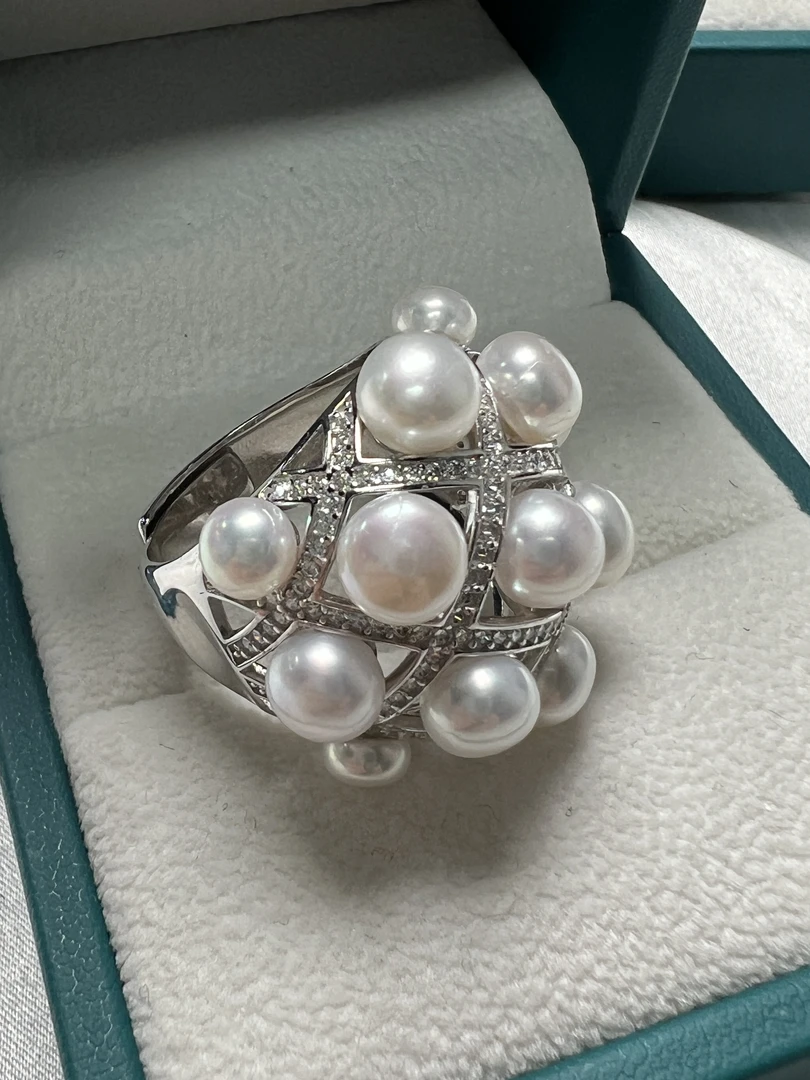 WE-Z3933 4-7mm天然淡水珍珠复古宫廷优雅简约镶嵌精致经典戒指