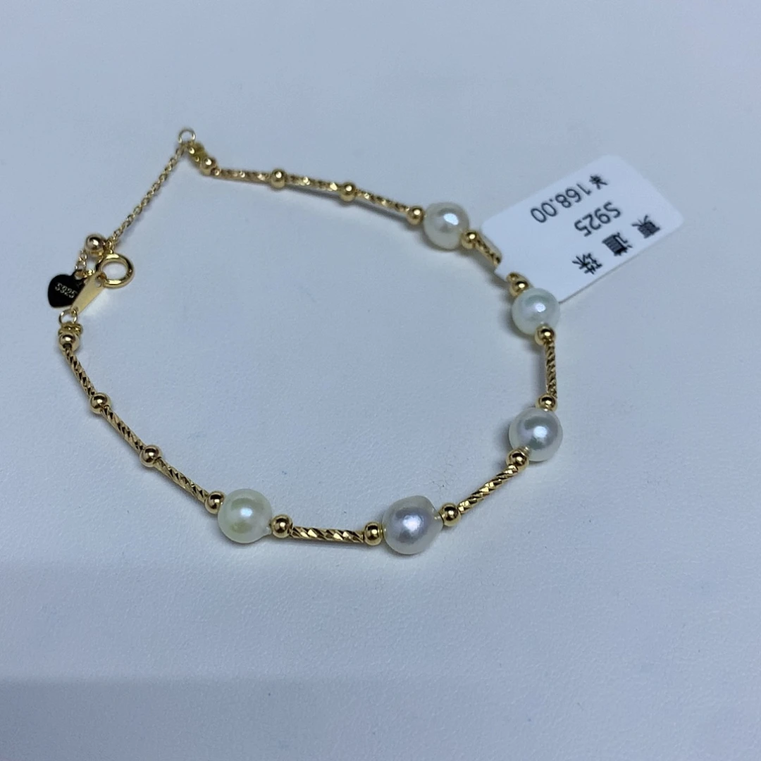 手链海水珍珠银S925镶嵌5-6