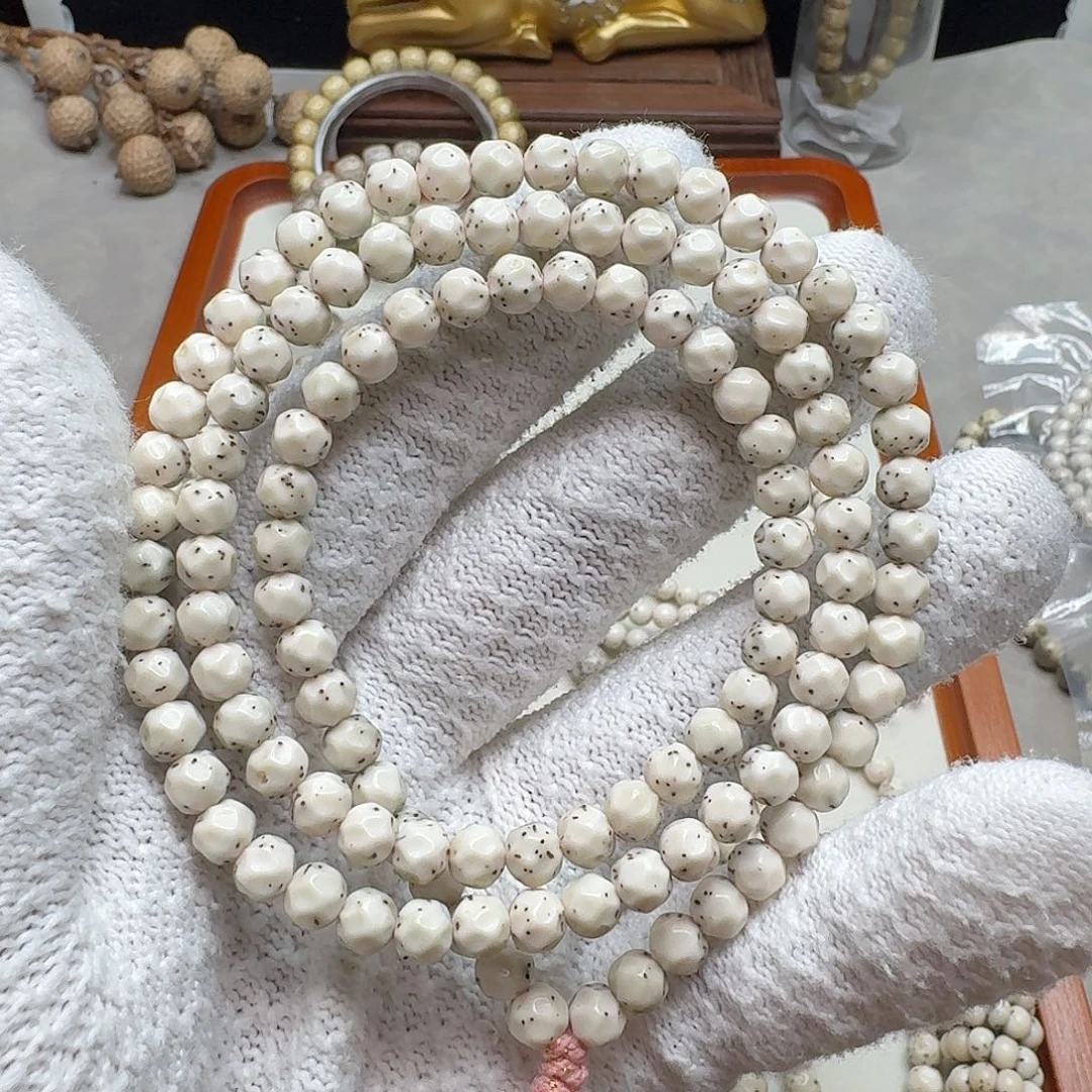 手串星月菩提石玉料6.6瓷白玉化料通体留白小细星多圈