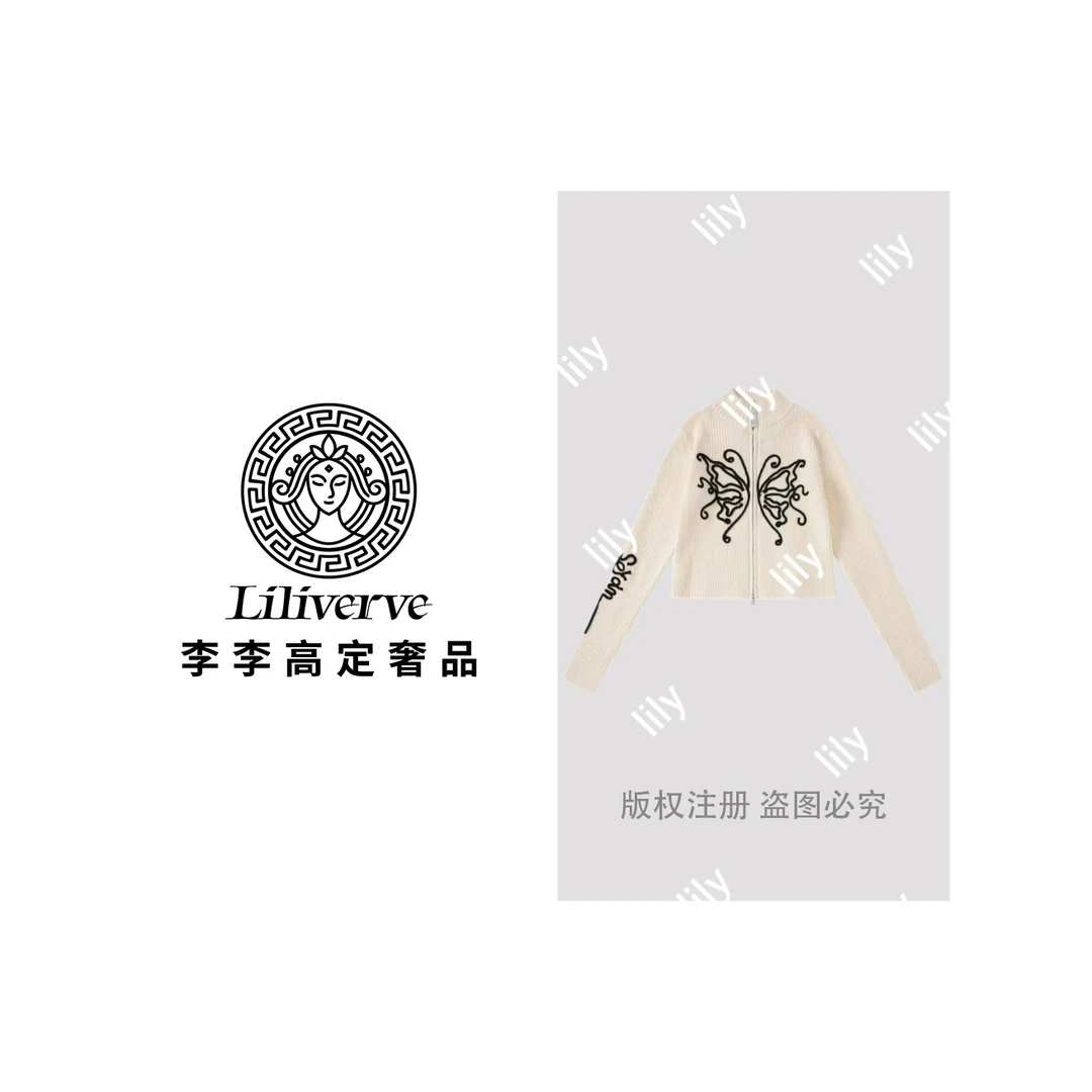 【李李lily】美式复古时尚潮流小众蝴蝶YKK拉链针织开衫602#