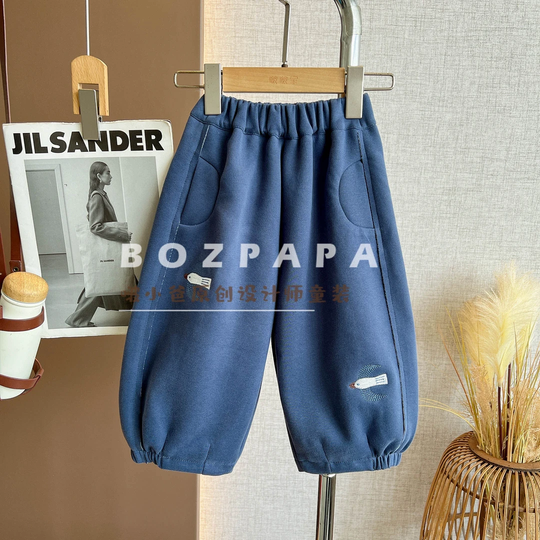 现货【深海小鱼】2025秋季男童韩系休闲深蓝色宽松束口版型长裤