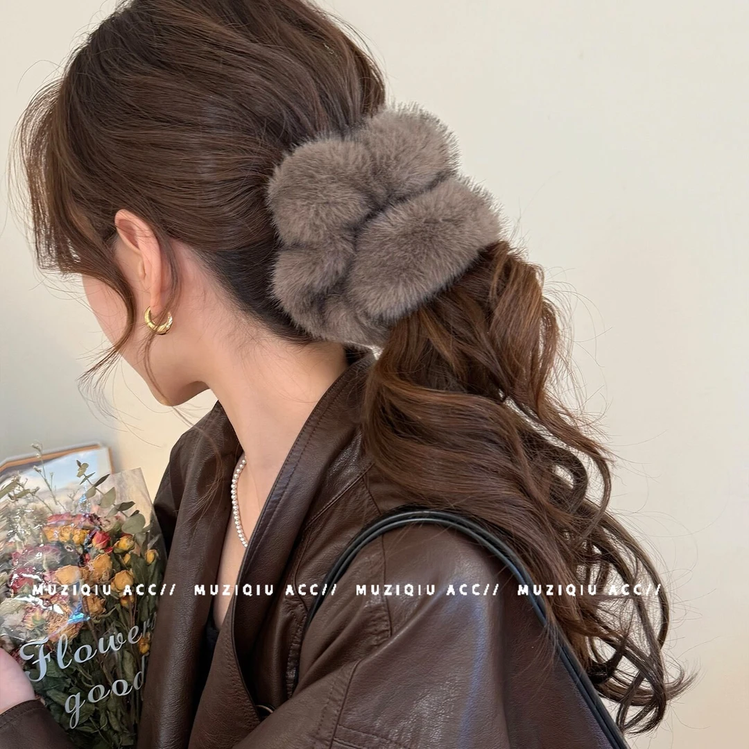 木子秋软乎乎~韩版简约毛绒大肠发圈ins高级感时髦洋气网红搭发饰
