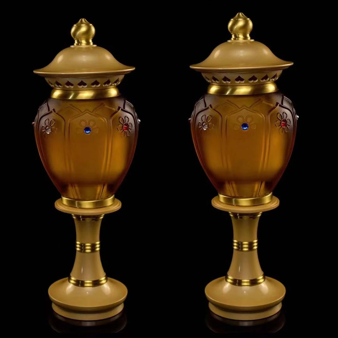 青莲梵境《镶钻琉璃宫灯》黄铜LED供灯家用琉璃灯插电桌面中式供灯