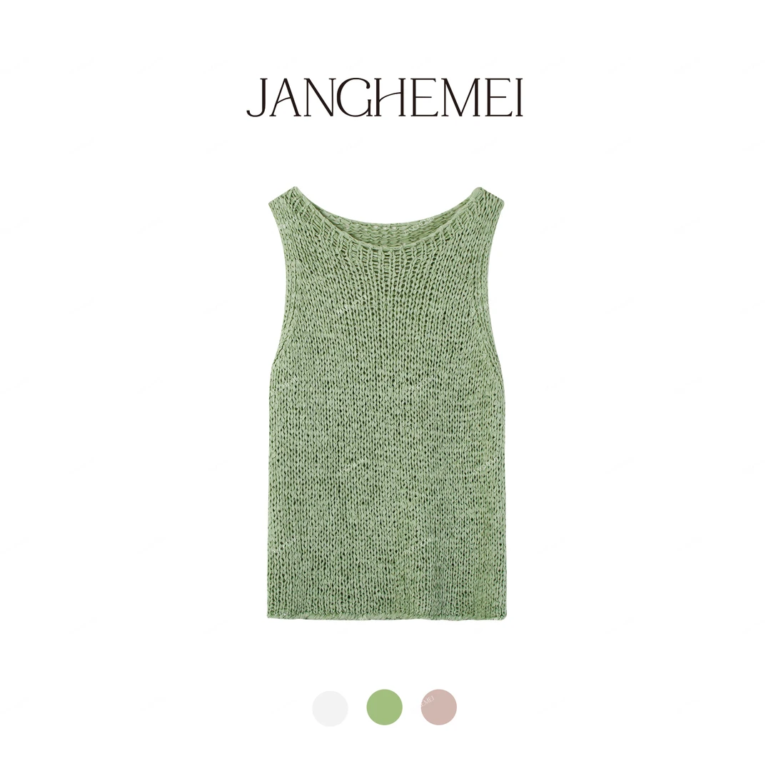 JANGHEMEI【柳翠】简约粗线圆领针织吊带上衣百搭背心 D32843M52
