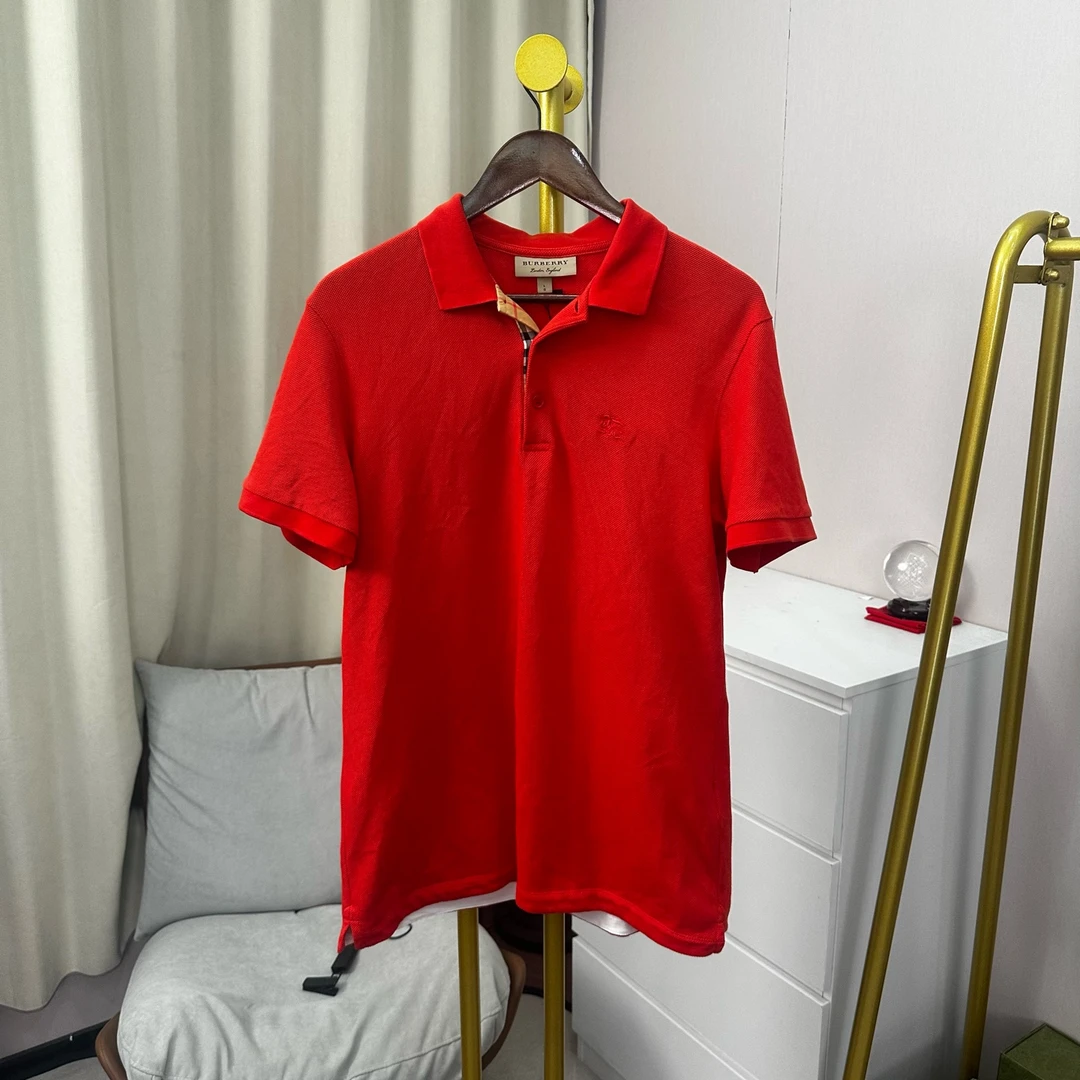 99新 BURBERRY/博柏利 /梅芙/ 红色polo短袖 L码
