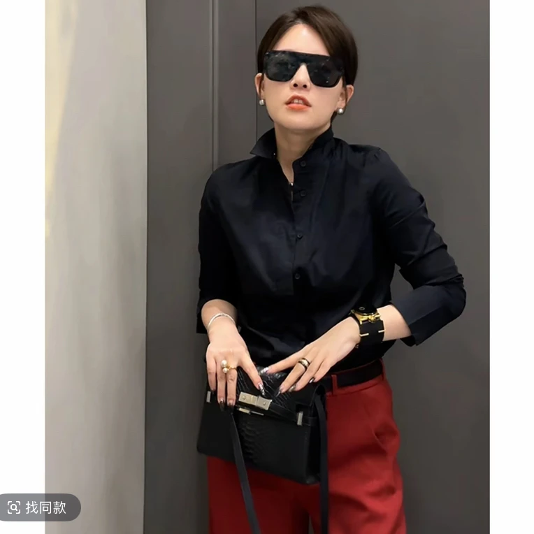 《超有钱衬衣》17B10纯色上衣长袖秋冬工作休闲春夏修身翻领时尚