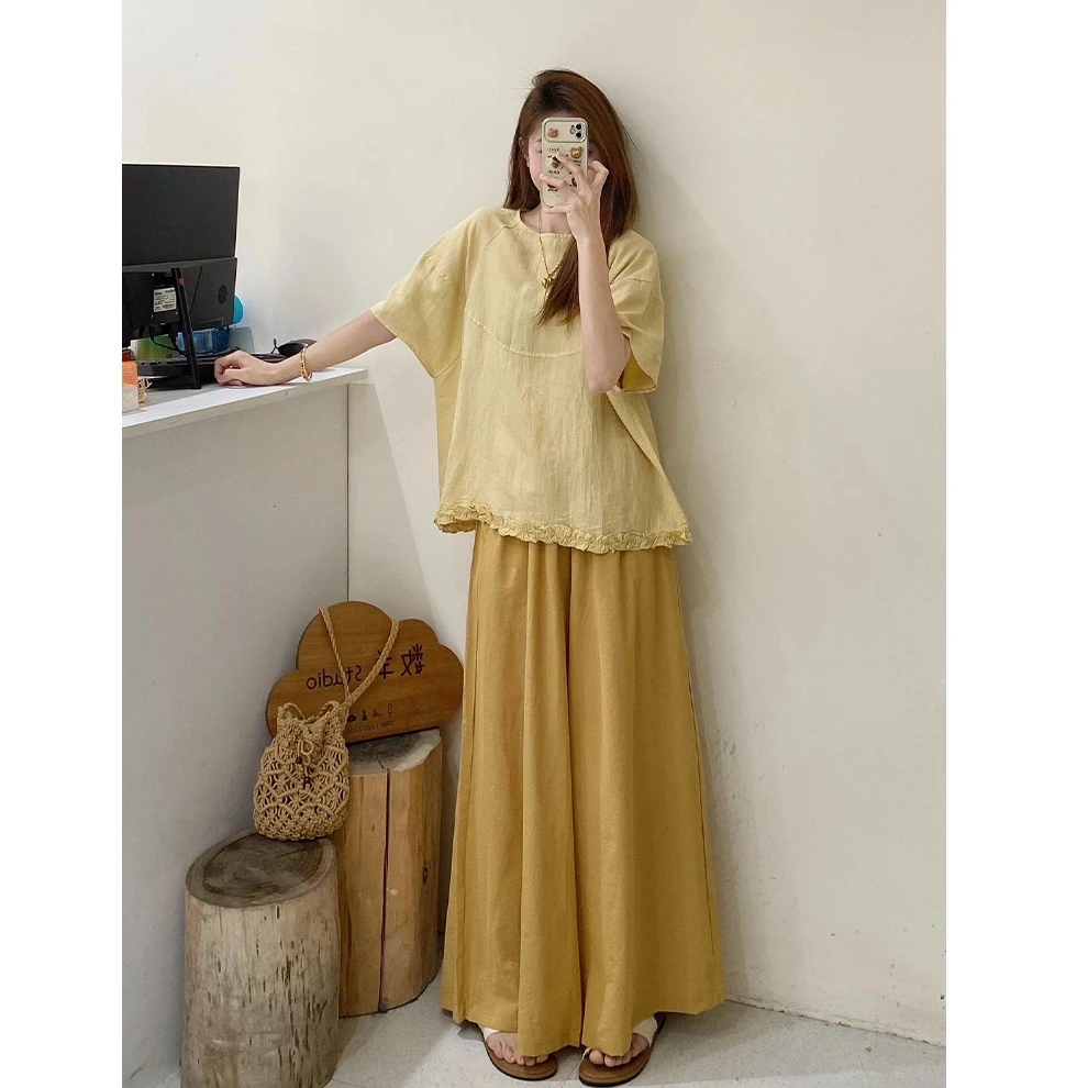 夏日出游搭配一整套韩系绝美洋气减龄高级感黄色衬衫半身裙套装女