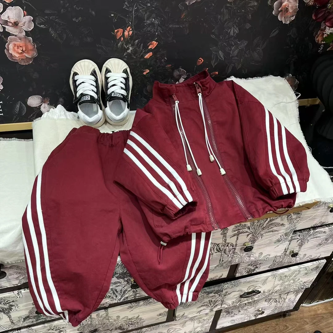 宽松儿童新款韩版撞色中小童冲锋衣套装休闲条纹时尚春秋H653