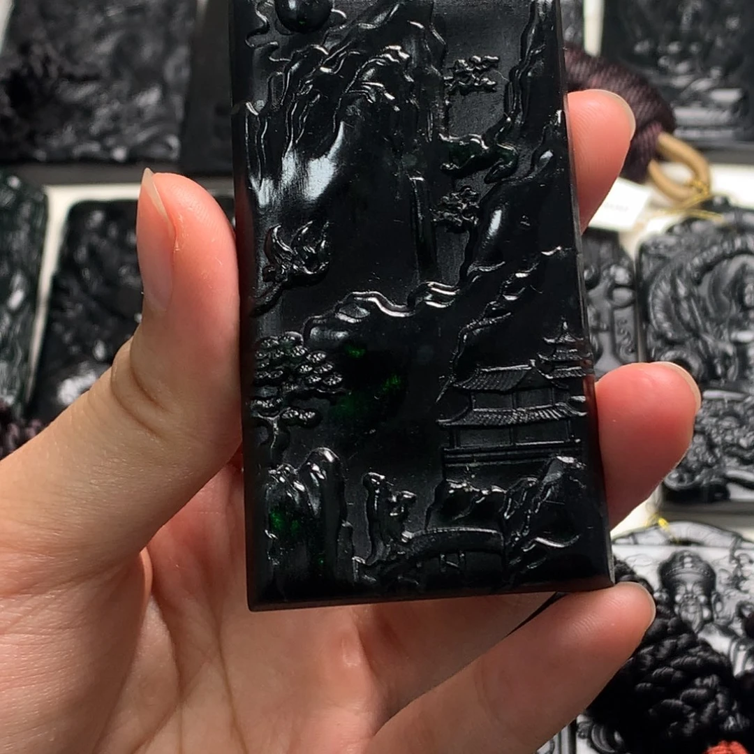 天然缅甸a货钢琴黑挂件