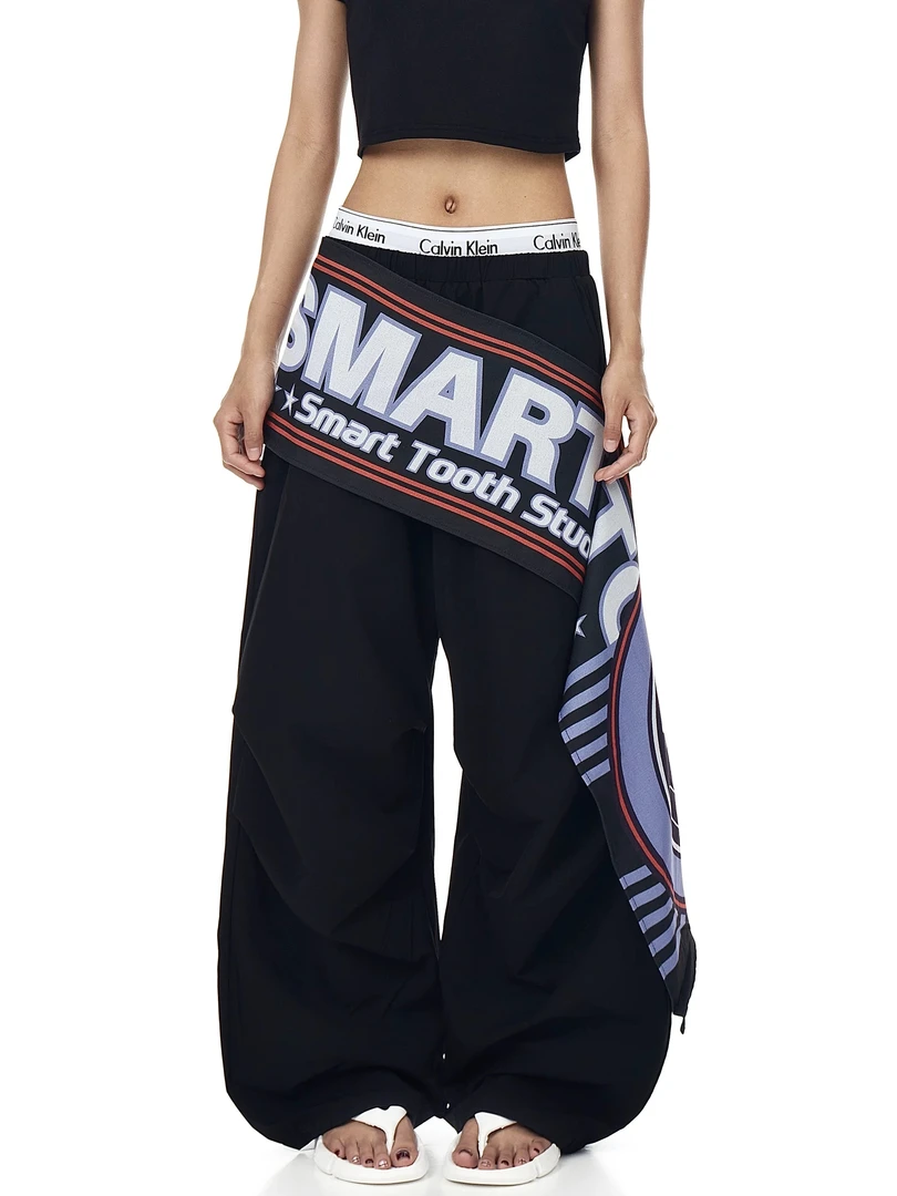 美式设计感褶皱屁帘伞兵裤女夏季速干宽松休闲嘻哈爵士街舞阔腿裤