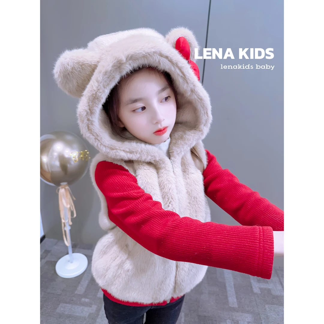 Lenakids【现货】【超厚实拼色毛毛外套！萌萌哒可爱保暖】！25113002