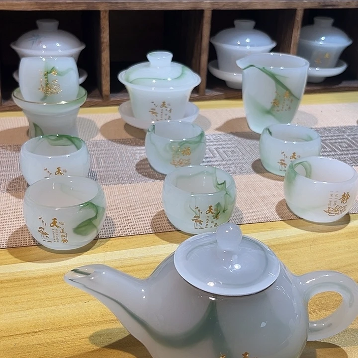 巠***芔手工艺品琉璃漂绿刻字带壶带礼盒➕主人杯
