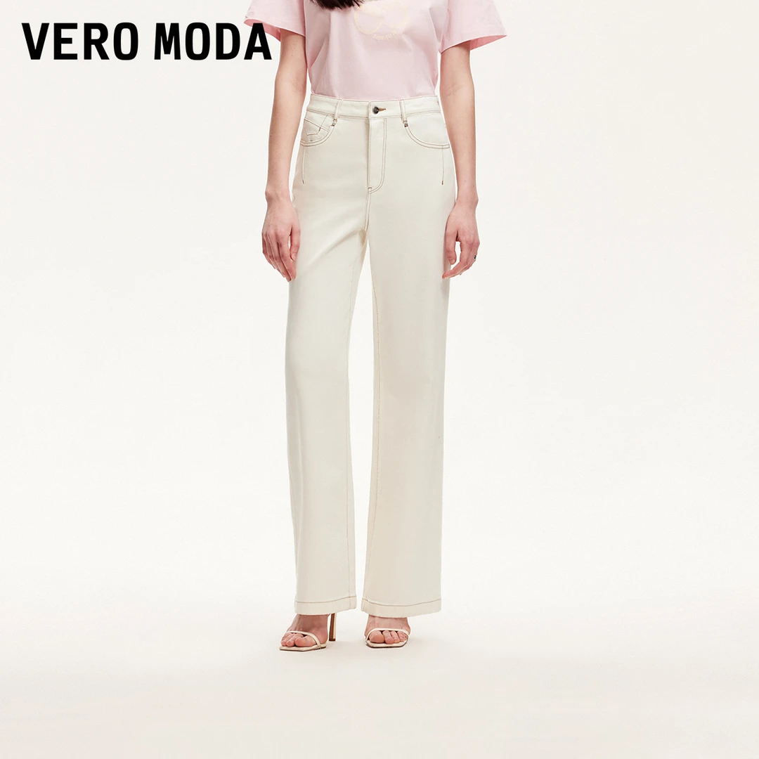 Vero Moda牛仔裤女2025夏日穿搭新款撞色明线设计直筒裤325232066