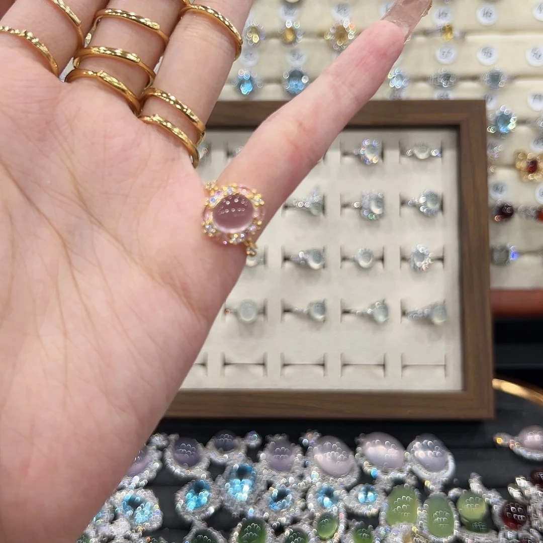 冰***戒指萤石银S925镀金镶嵌