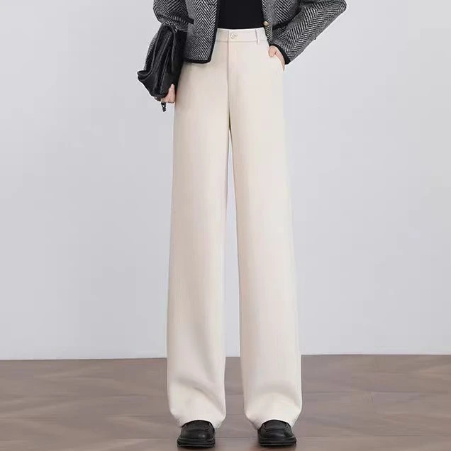 女士高个子版羊毛加绒直筒裤秋冬新款高腰显瘦休闲百搭23410