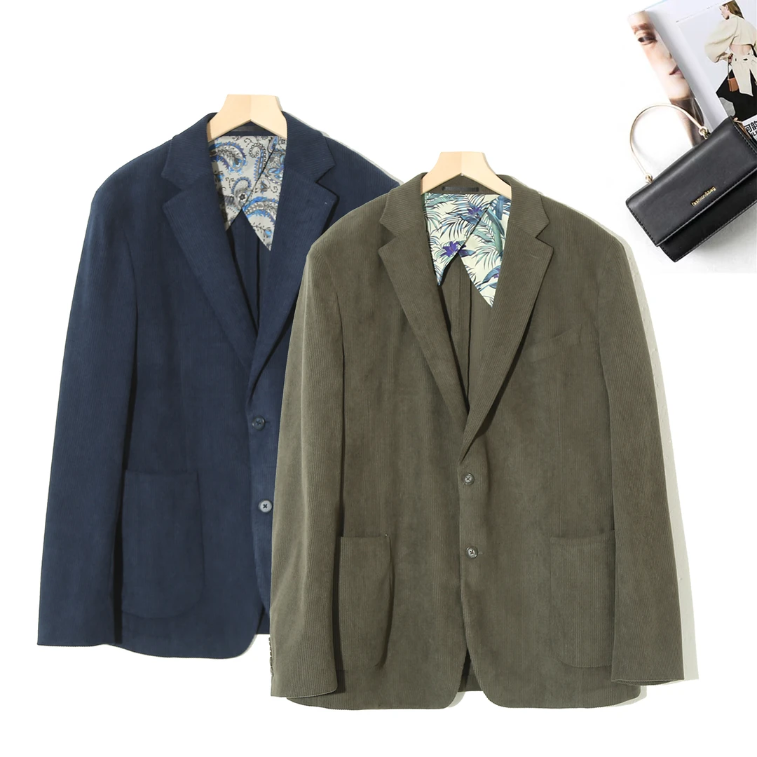男士简约韩版两粒扣西装气质春秋款条绒百搭舒适休闲风西服6C664
