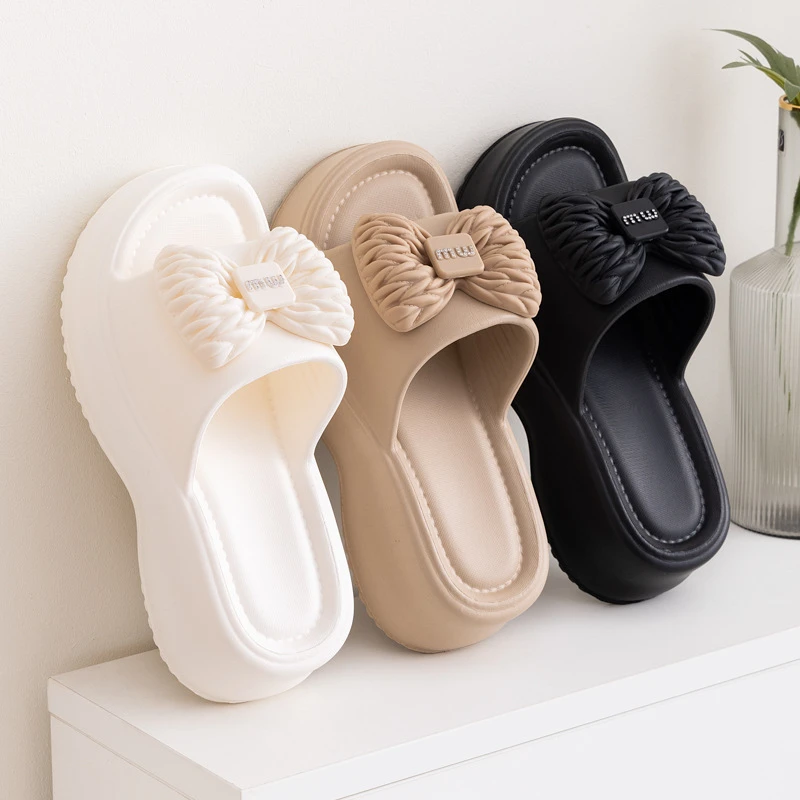 家居厚底拖鞋女夏季高跟室内居家网红蝴蝶结浴室凉夏增高防滑外穿