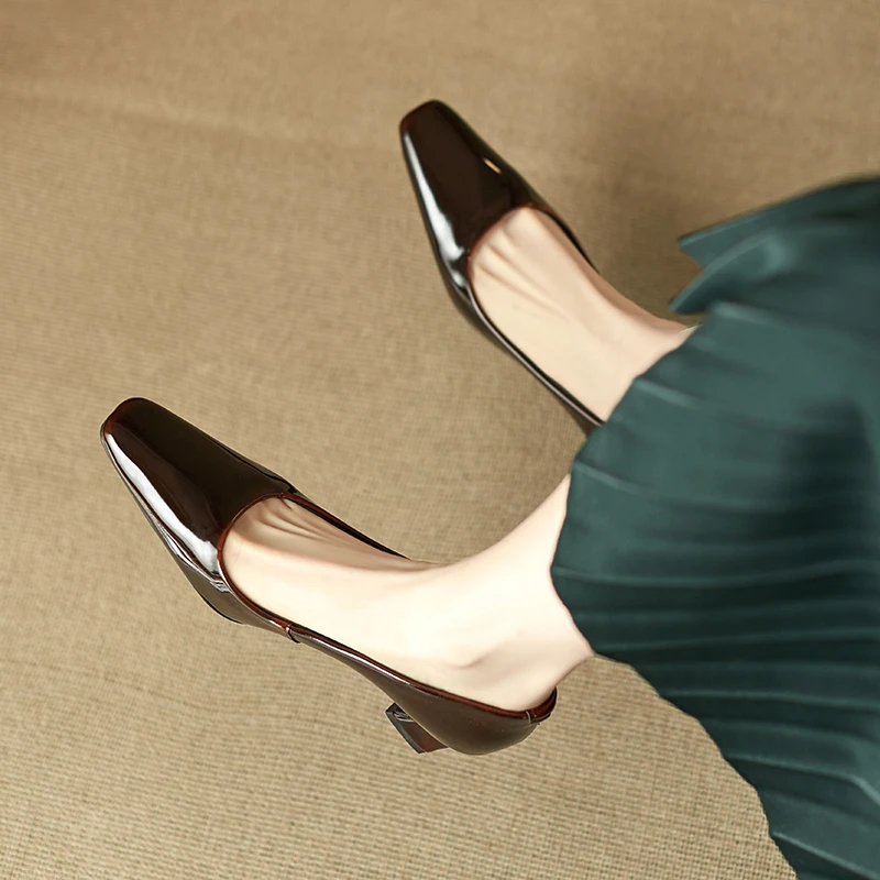 全羊皮！复古法式小高跟鞋2025新款方头粗跟一脚蹬单鞋女真皮中跟