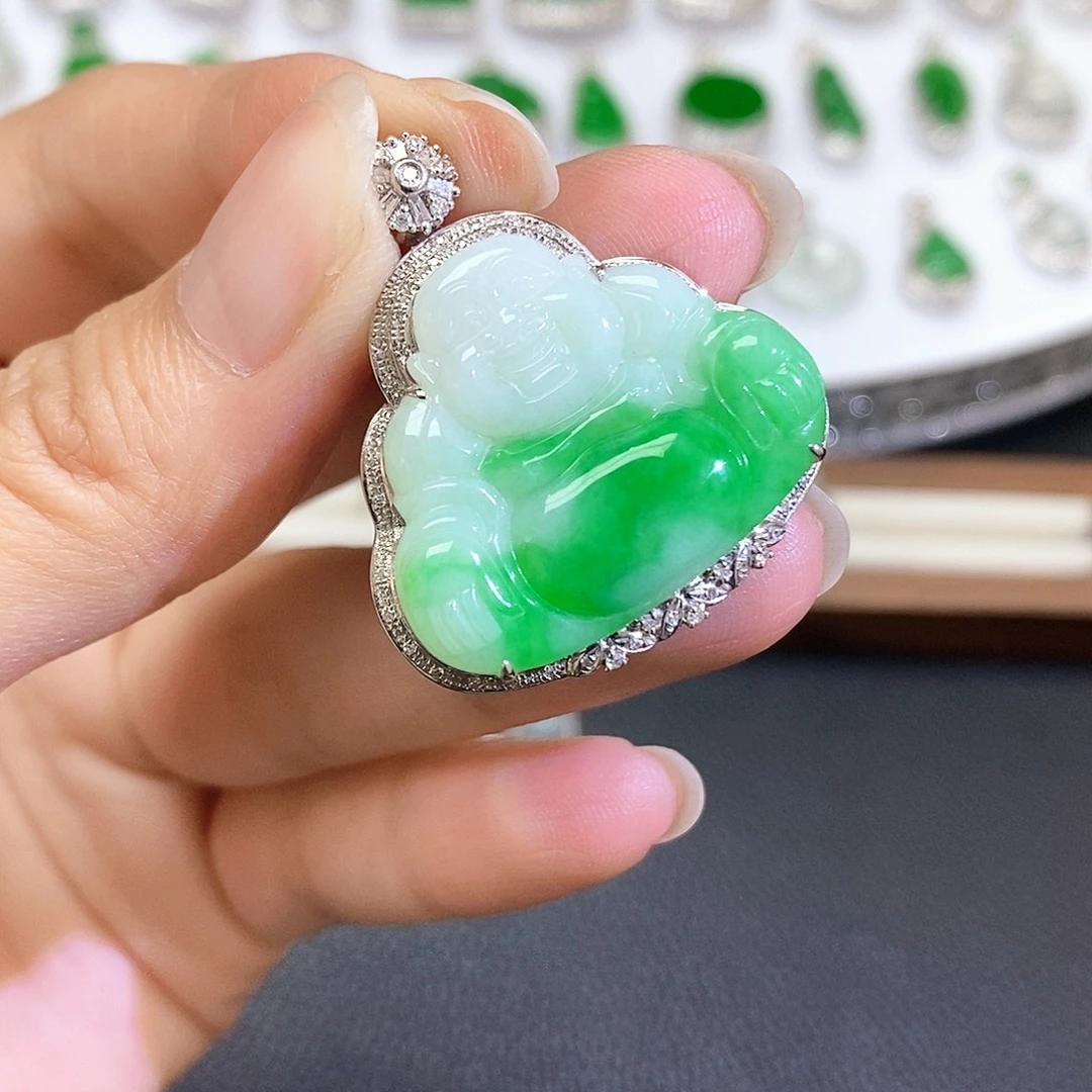 翡翠18K金镶嵌吊坠(不含链)