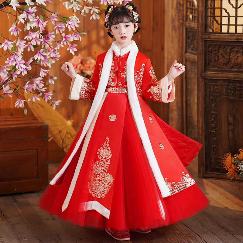 汉服女童冬款新年古装冬装过年秋冬季唐装2025新款国风儿童拜年服