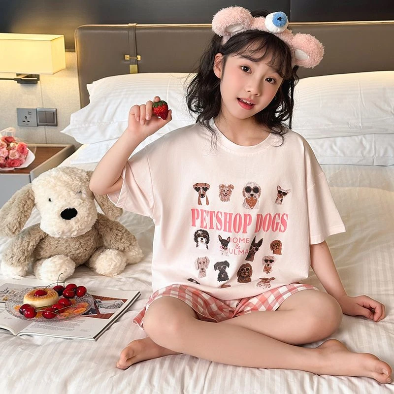女童夏装2025新款洋气睡衣女大童女孩薄款家居服儿童夏季短袖套装
