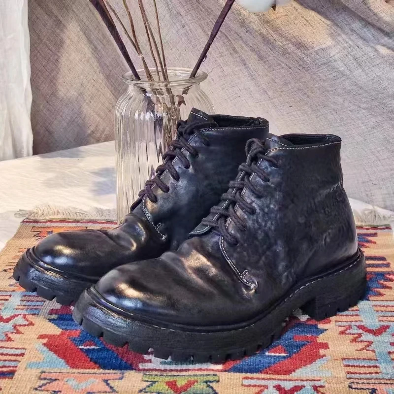 制道手工女士马臀靴子皮鞋中帮固特异时尚休闲百搭真皮复古秋冬