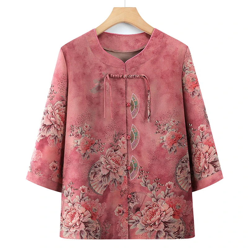 中老年人女装妈妈夏装套装宽松衬衣奶奶装衬衫国风老太太夏季衣服