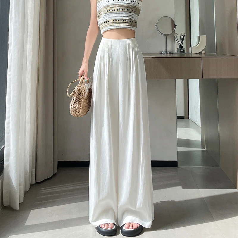 冰丝亚麻阔腿裤女2025夏季薄款显瘦宽松垂坠感山本裤子TZQ2540114